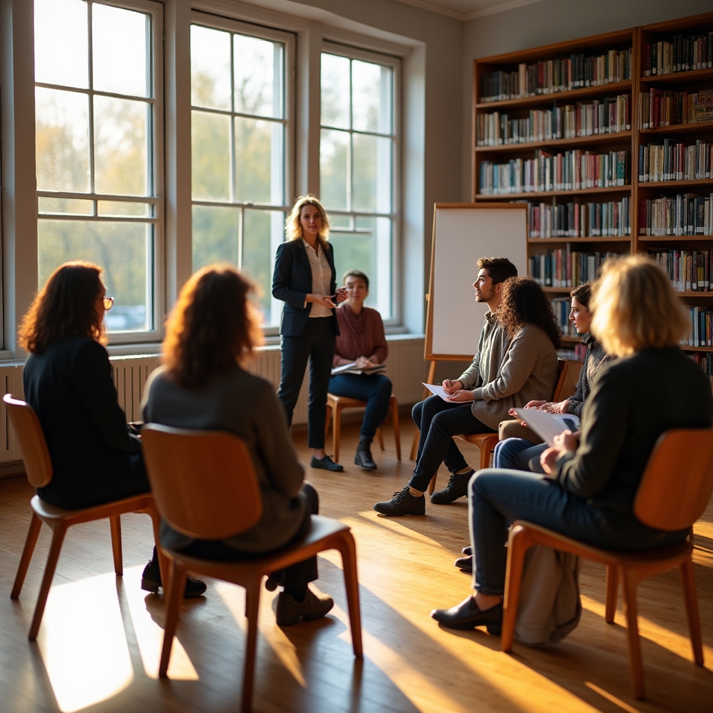 Teilnehmende während eines Live-Workshops zu bewusstem Konsum im Seminarraum
